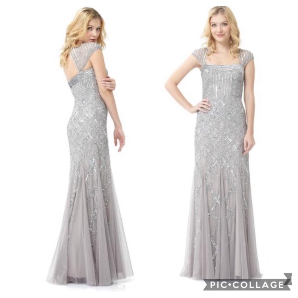 Adrianna Papell beaded capsleeve sweetheart neck long dress - Picture 12 of 16